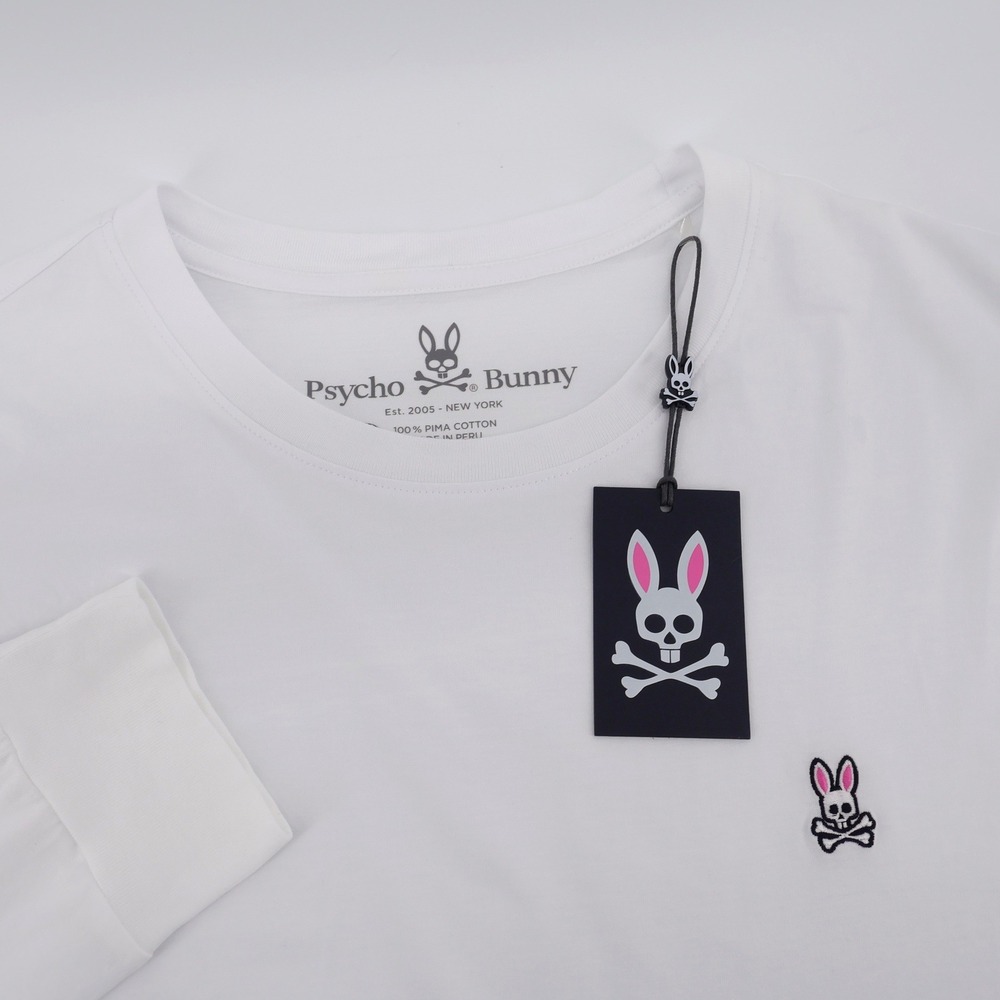 NEW Psycho Bunny Pima Cotton Logo Tee T-shirt White Long Sleeve Mens XLT